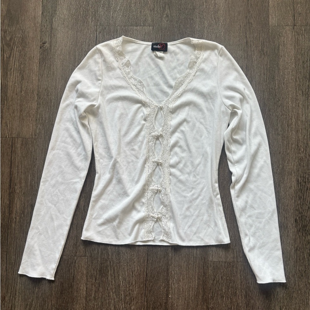 Studio Y White Lace Accent Blouse